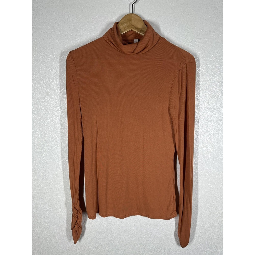 Fabletics Shirt Womens Medium Rust Brown Ribbed Modal Turtleneck Long Sleeve Top